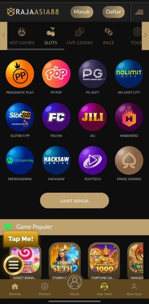 Screenshot mobile RAJAASIA88 — provider permainan slot