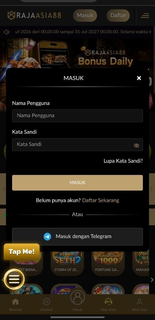Ilustrasi langkah login RAJAASIA88 di aplikasi mobile